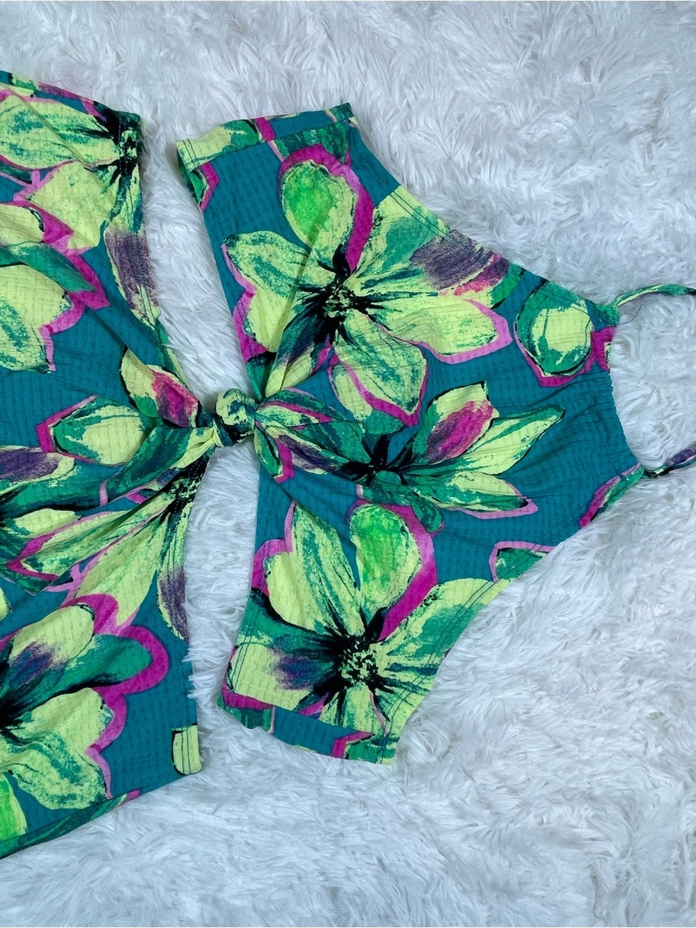 Miken Swim Women’s Tropical Halter Swim Coverup Dress - Teal & Lime Size M NWOT - Picture 5 of 10